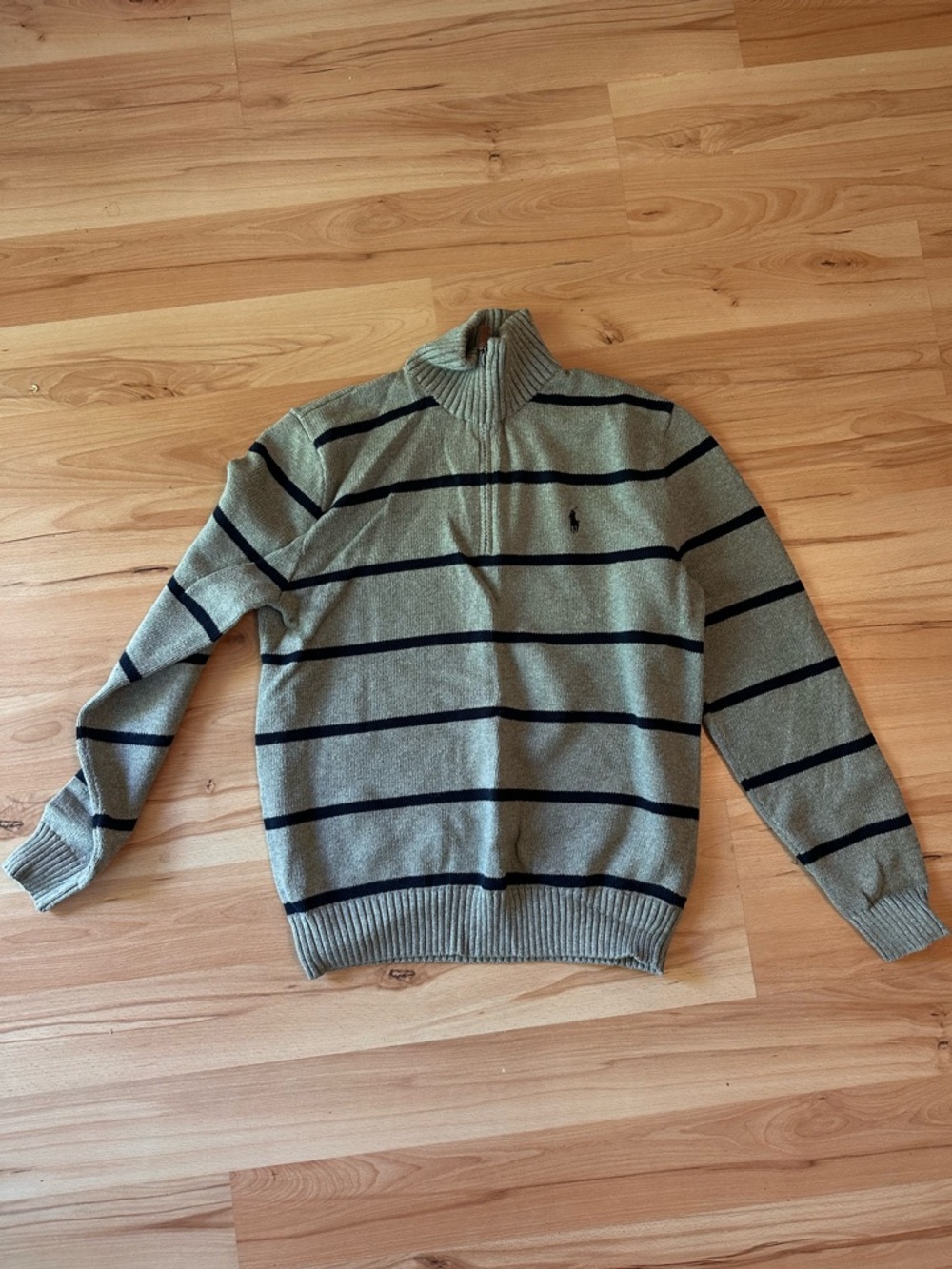 Striped Half-Zip Sweater - Grey